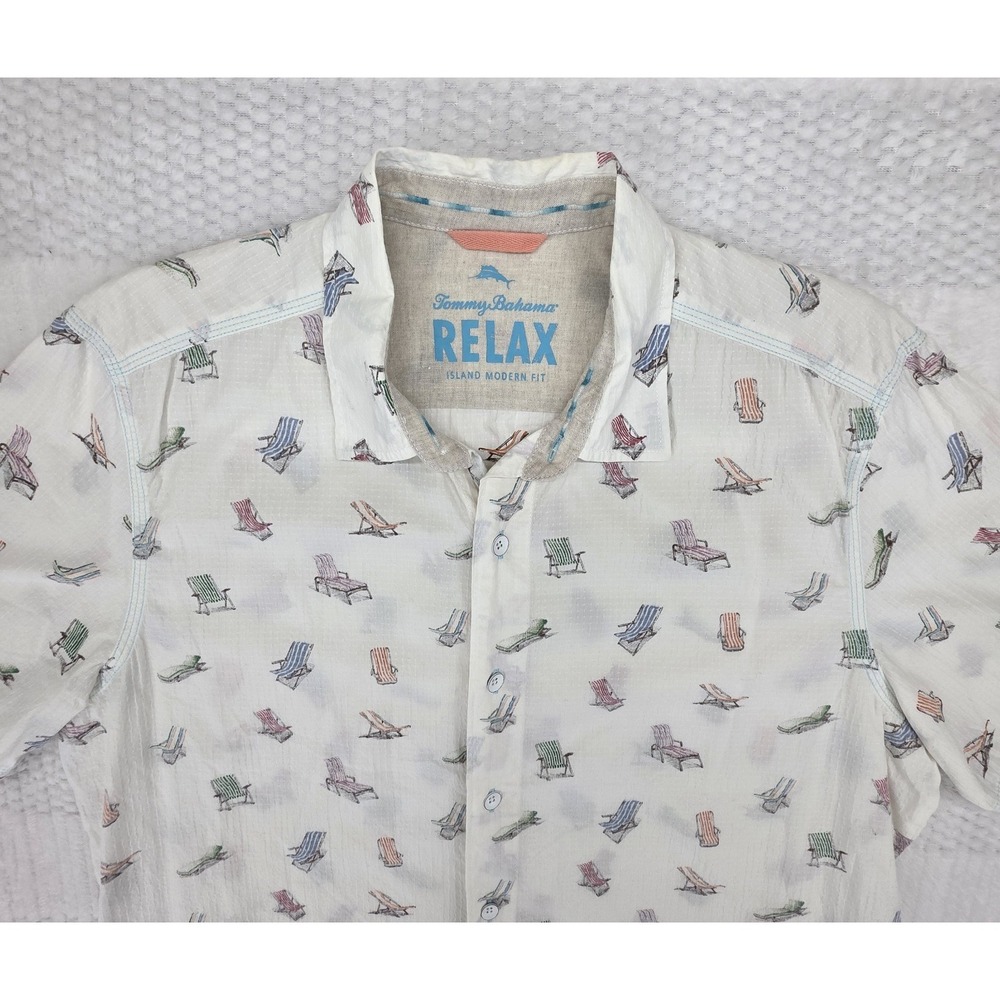 Tommy Bahama Shirt Mens Large White  Button Down Beach Relax Island Modern Linen - Picture 2 of 9